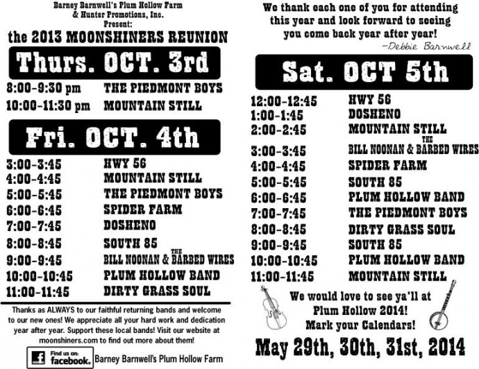 2013 Moonshiners Reunion Schedule Scheduleband schedule